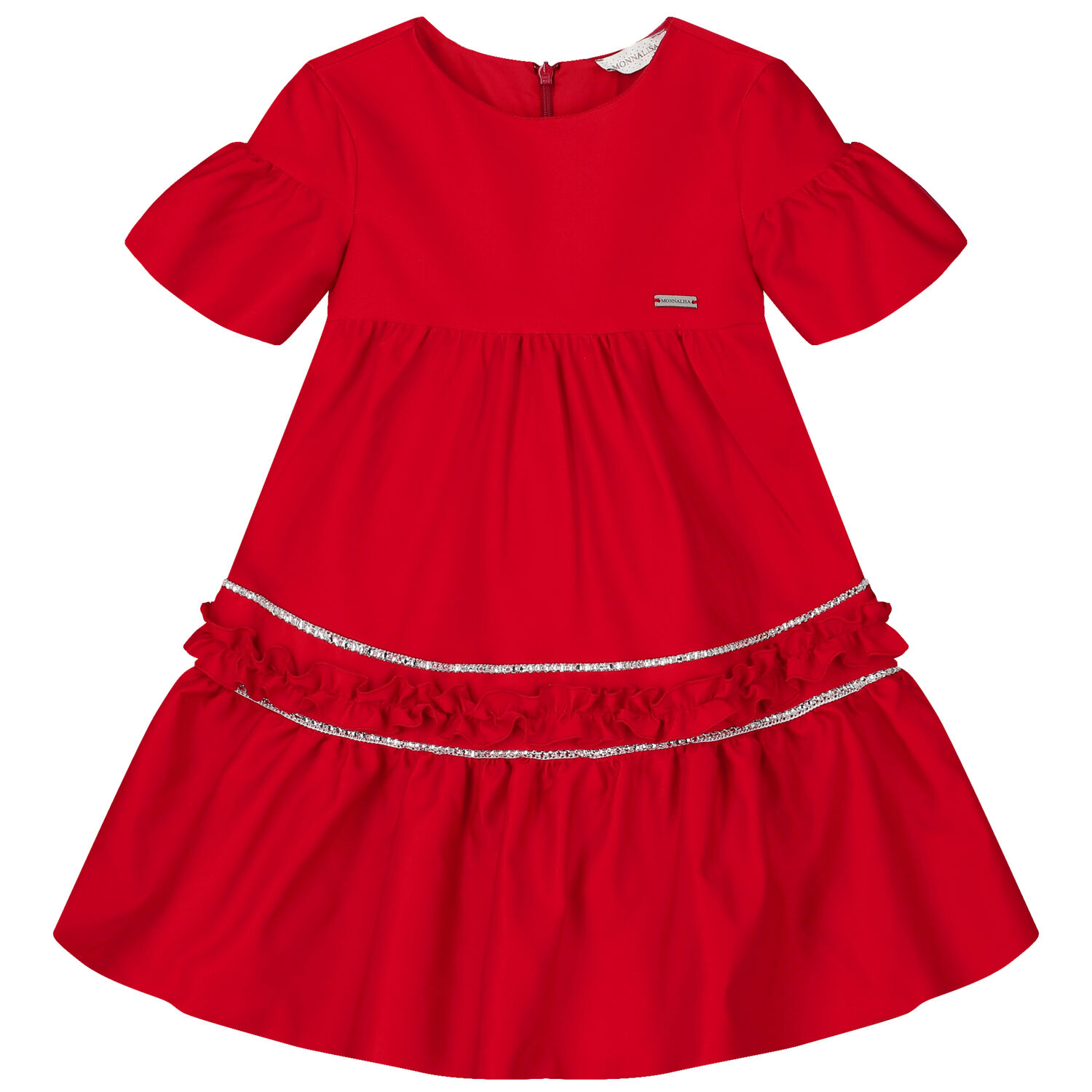 Girls Red Embellished Dress, 1, hi-res